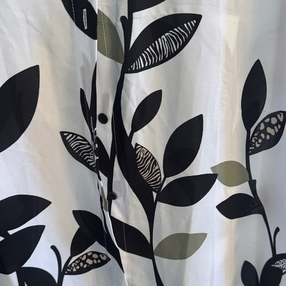 Black‎ and White Leaf Print Shirt Dress - Picture 4 of 6